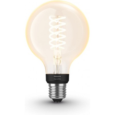 Fernbedienung LED-Lampe Philips Filamento Hue White 7W E27 LED 2100K Sehr warmes Licht. Ø 9 cm. Bluetooth-Steuerung mit Smartphone-App oder Stimme