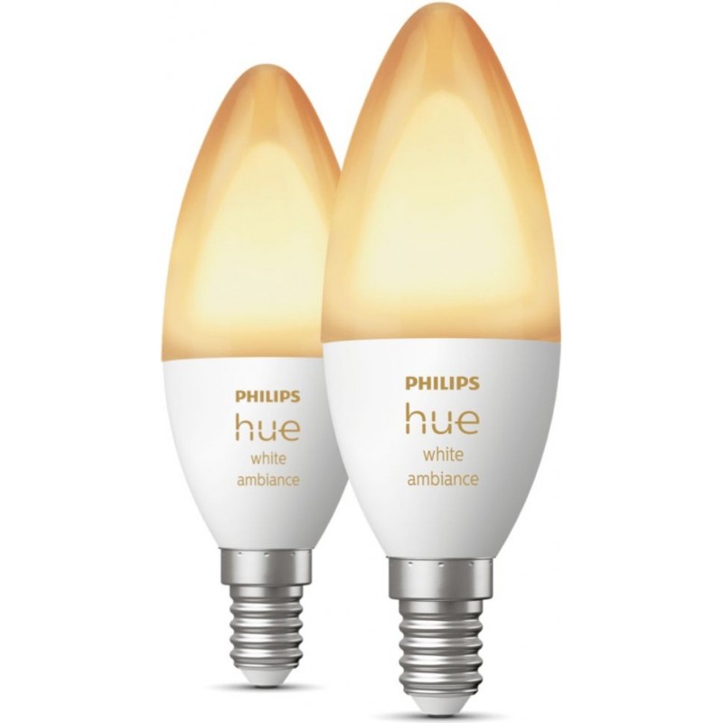 69,95 € 送料無料 | リモコンLED電球 Philips Hue White Ambiance 10.4W E14 LED Ø 3 cm. スマートフォンアプリまたは音声によるBluetooth制御