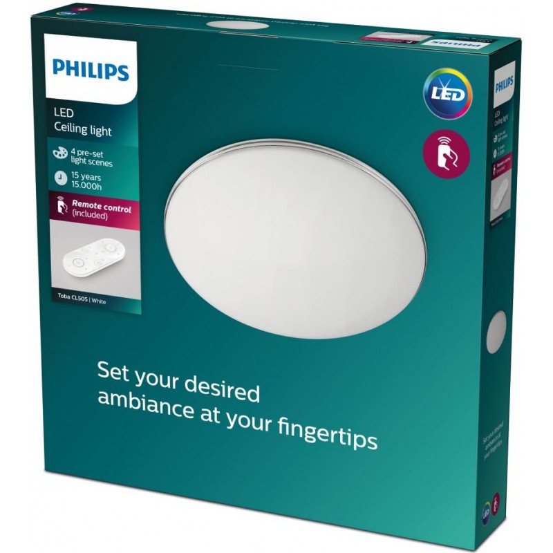 73,95 € Free Shipping | Indoor ceiling light Philips Toba 23W Round Shape Ø 37 cm. Wireless dimming. Dimmable Kitchen, bathroom and hall. Sophisticated and cool Style. White Color