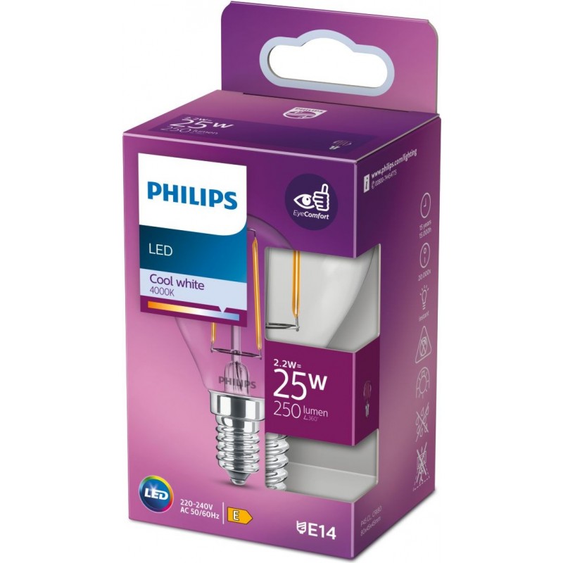 3,95 € Free Shipping | LED light bulb Philips LED Classic 2.3W E14 LED 4000K Neutral light. 8×5 cm. LED Candle Light Vintage Style