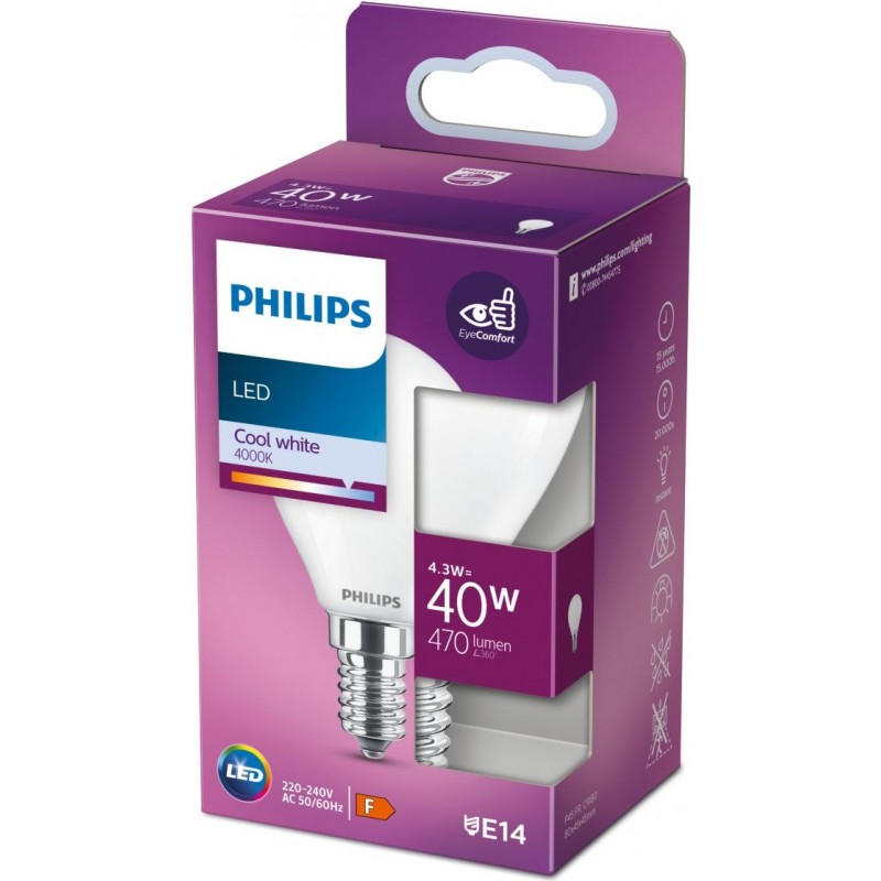3,95 € Free Shipping | LED light bulb Philips LED Classic 4.5W E14 LED 4000K Neutral light. 8×5 cm. LED Candle Light