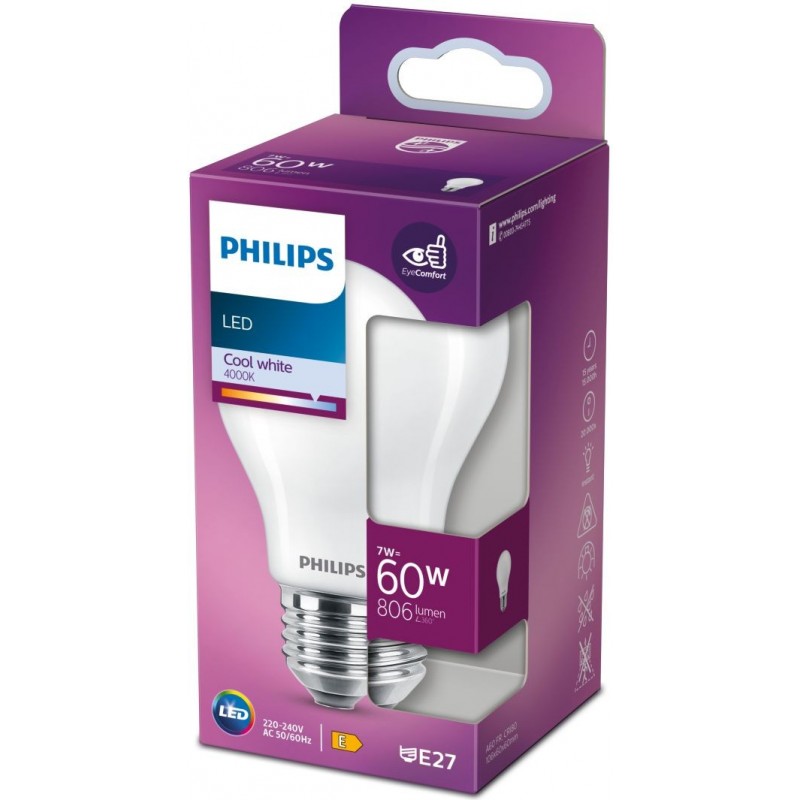 4,95 € Free Shipping | LED light bulb Philips LED Classic 7W E27 LED 4000K Neutral light. 11×7 cm