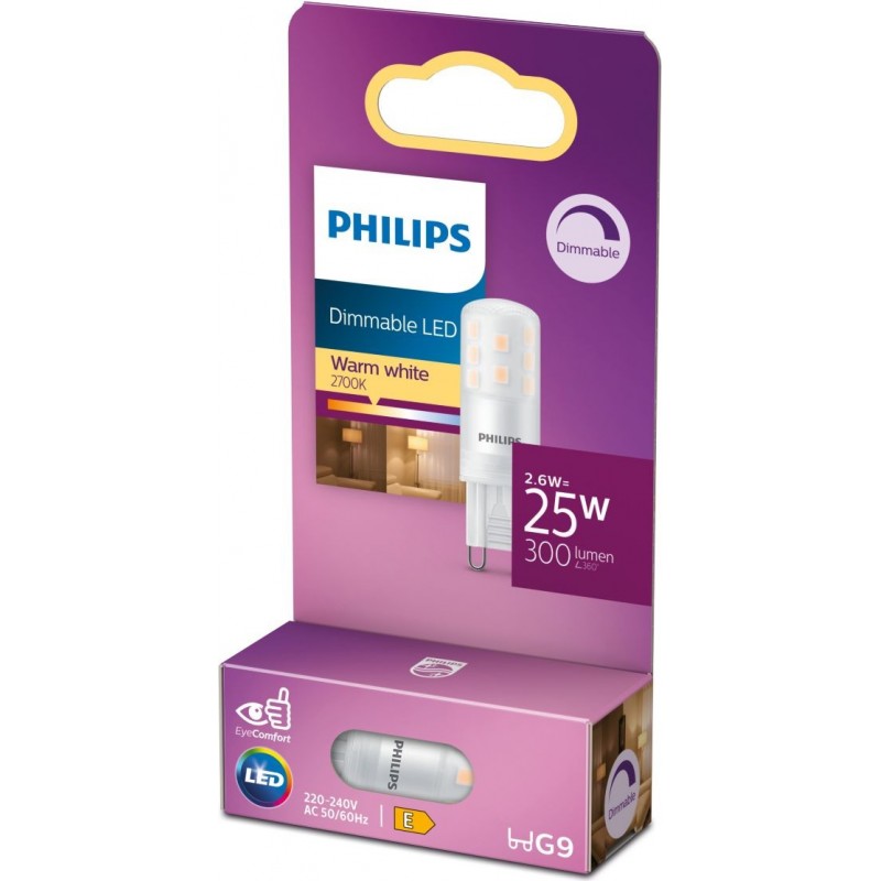 8,95 € Free Shipping | LED light bulb Philips Cápsula 2.7W G9 LED 2700K Very warm light. 5×3 cm. Dimmable