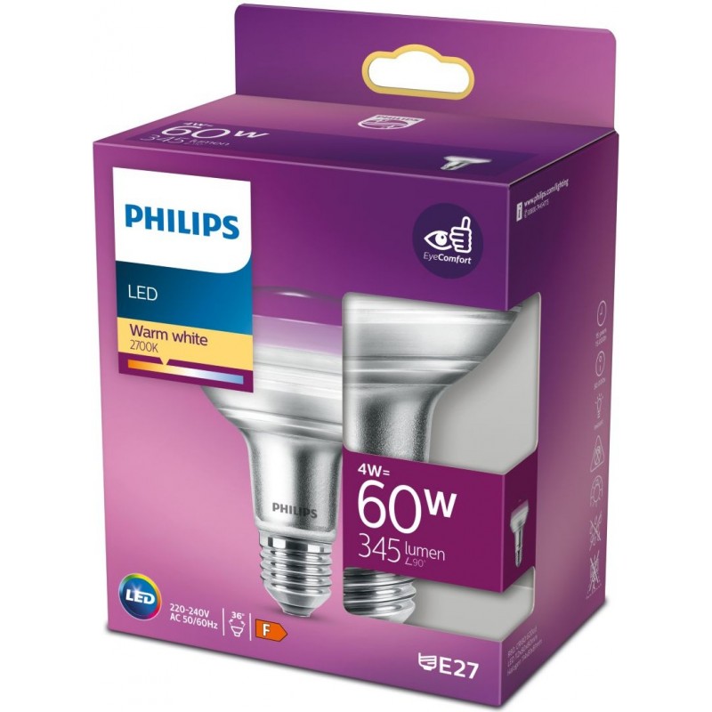 9,95 € Free Shipping | LED light bulb Philips LED Classic 4W E27 LED 2700K Very warm light. 11×9 cm. Reflector