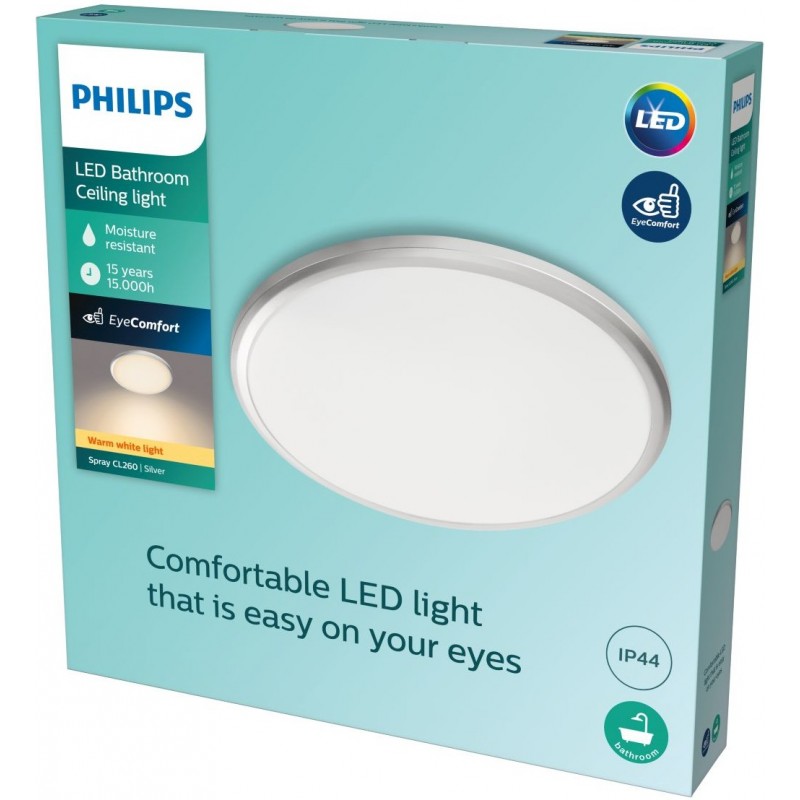 33,95 € Free Shipping | Indoor ceiling light Philips Spray 17W Round Shape Ø 35 cm. Kitchen, dining room and bathroom. Design Style. Silver Color