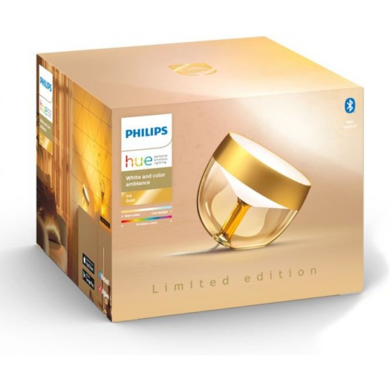 104,95 € Free Shipping | Table lamp Philips Iris 8.1W Spherical Shape 20×19 cm. Gold Special Edition. Integrated LED. Bluetooth Control with Smartphone App or Voice Bedroom, office and work zone. Sophisticated Style