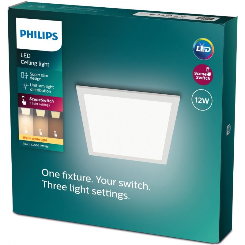 43,95 € Free Shipping | Indoor ceiling light Philips CL560 12W Square Shape 30×30 cm. Dimmable Kitchen and bathroom. Modern Style. White Color