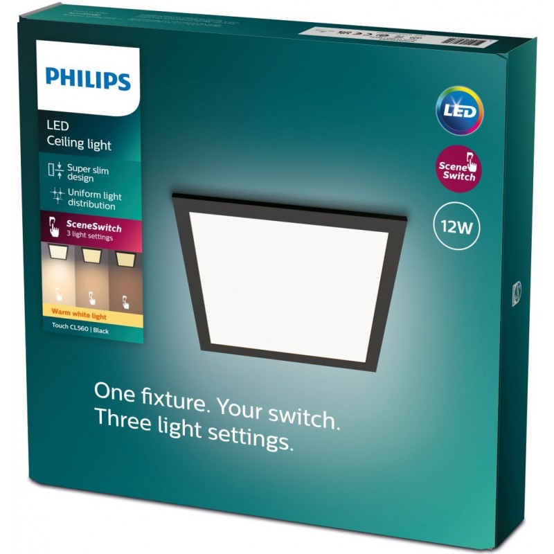 45,95 € Free Shipping | Indoor ceiling light Philips CL560 12W Square Shape 30×30 cm. Dimmable Kitchen, bathroom and office. Modern Style. Black Color