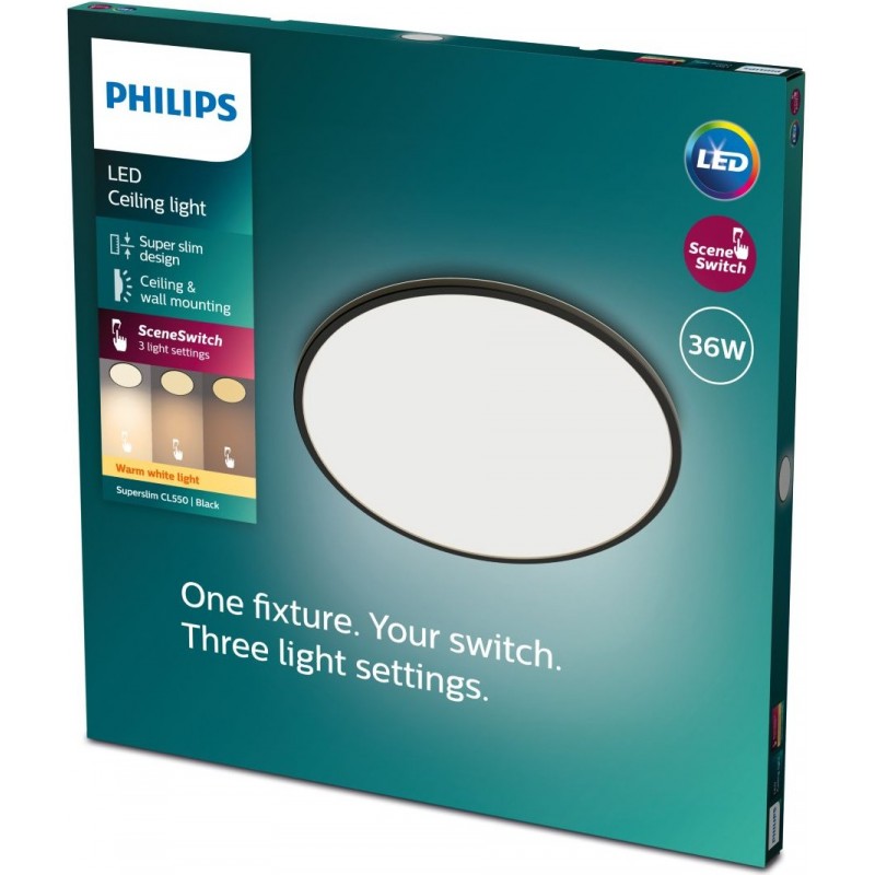 119,95 € Free Shipping | Indoor ceiling light Philips CL550 36W Round Shape Ø 55 cm. Dimmable Kitchen and bathroom. Modern Style. Black Color