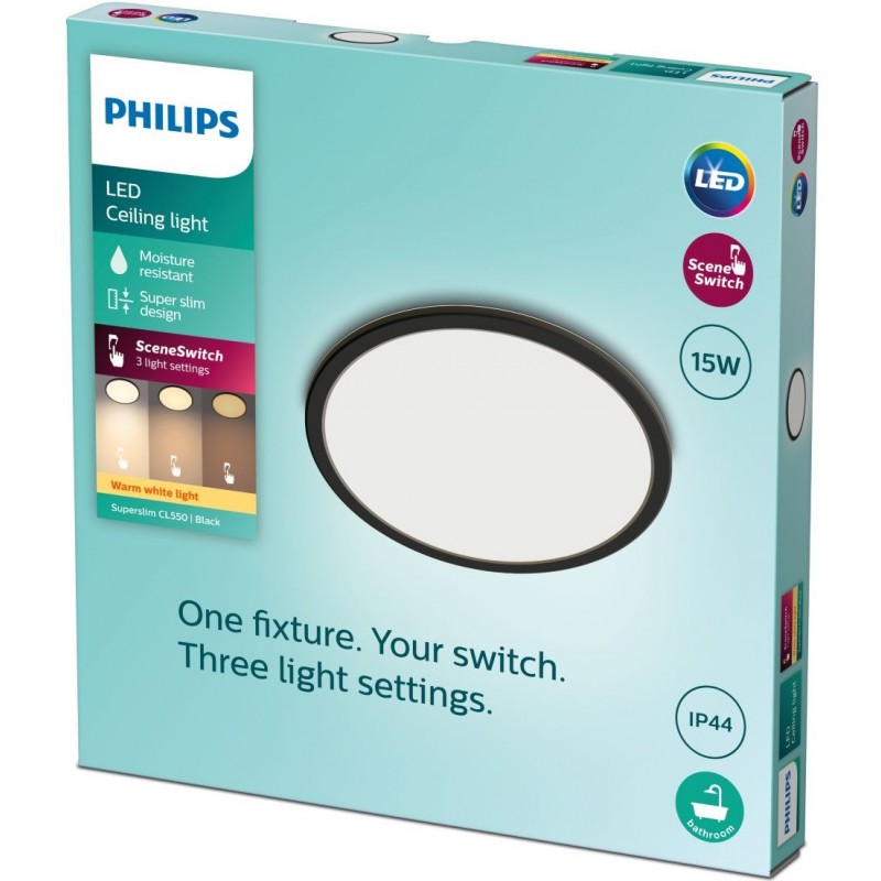 45,95 € Free Shipping | Indoor ceiling light Philips CL550 15W Round Shape Ø 25 cm. Dimmable Kitchen and bathroom. Modern Style. Black Color