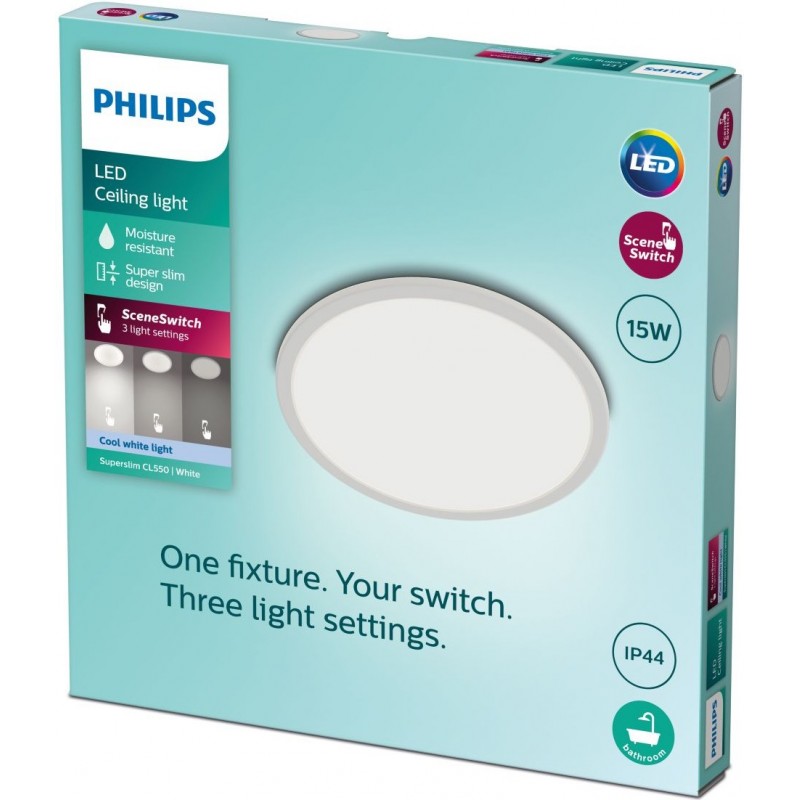 41,95 € Free Shipping | Indoor ceiling light Philips CL550 15W Round Shape Ø 25 cm. Dimmable Kitchen and bathroom. Modern Style. White Color