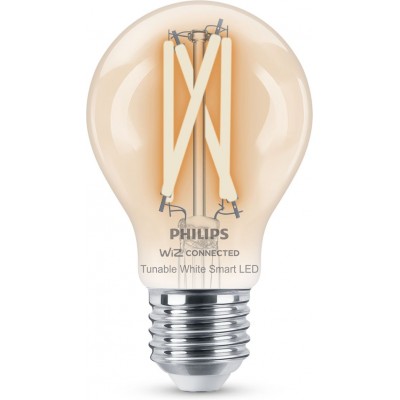 LED灯泡 Philips Smart LED Wi-Fi 7W 11×7 cm. 透明灯丝。无线网络+蓝牙。使用 WiZ 或语音应用程序控制 优质的 风格. 水晶