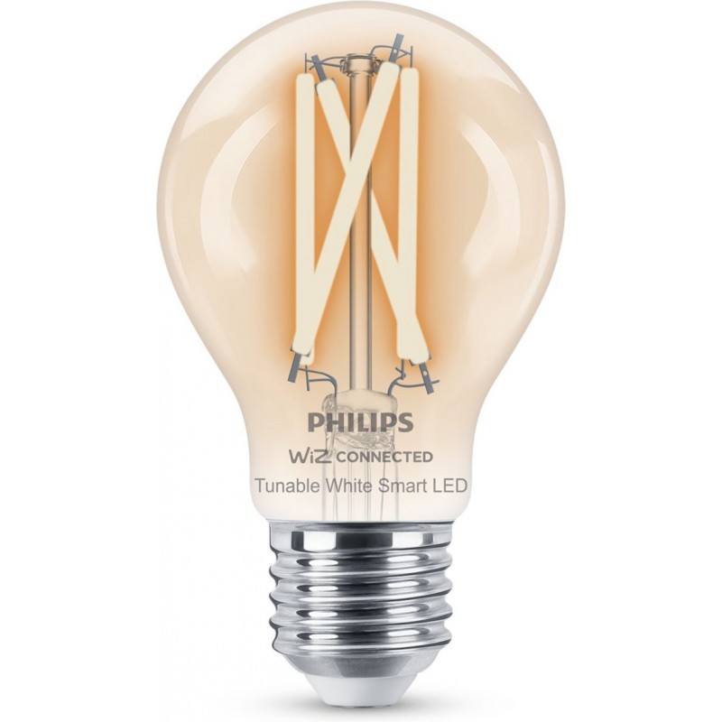 13,95 € Free Shipping | LED light bulb Philips Smart LED Wi-Fi 7W 11×7 cm. Transparent filament. Wi-Fi + Bluetooth. Control with WiZ or Voice app Vintage Style. Crystal