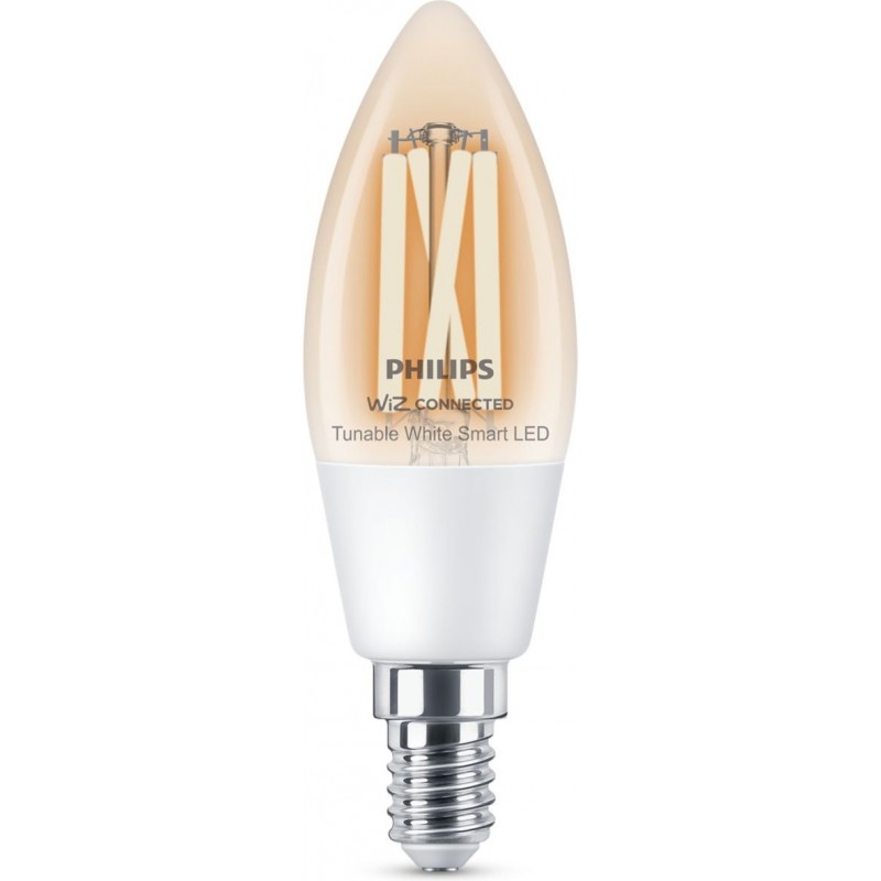 13,95 € Free Shipping | LED light bulb Philips Smart LED Wi-Fi 4.8W 11×7 cm. Transparent filament. Wi-Fi + Bluetooth. Control with WiZ or Voice app Vintage Style. Crystal