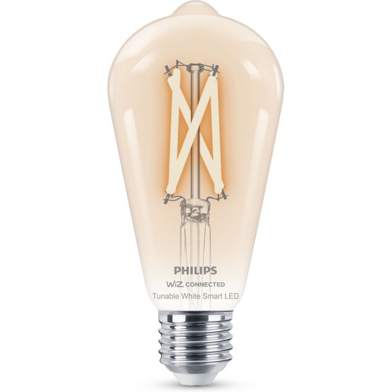 17,95 € Spedizione Gratuita | Lampadina LED Philips Smart LED Wi-Fi 7W 14×9 cm. Filamento trasparente. Wi-Fi + Bluetooth. Controllo con WiZ o app vocale Stile vintage. Cristallo