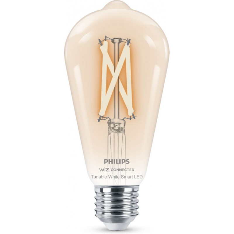 16,95 € Free Shipping | LED light bulb Philips Smart LED Wi-Fi 7W 14×9 cm. Transparent filament. Wi-Fi + Bluetooth. Control with WiZ or Voice app Vintage Style. Crystal