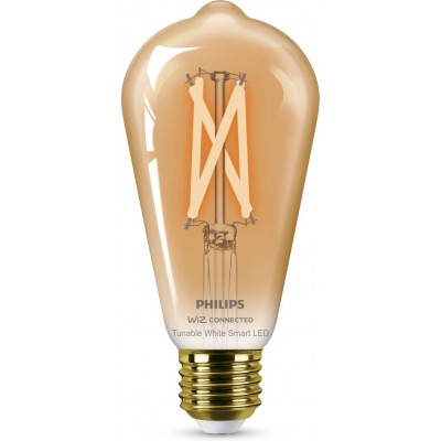 LED light bulb Philips Smart LED Wi-Fi 7W 14×9 cm. Amber filament. Wi-Fi + Bluetooth. Control with WiZ or Voice app Vintage Style. Crystal