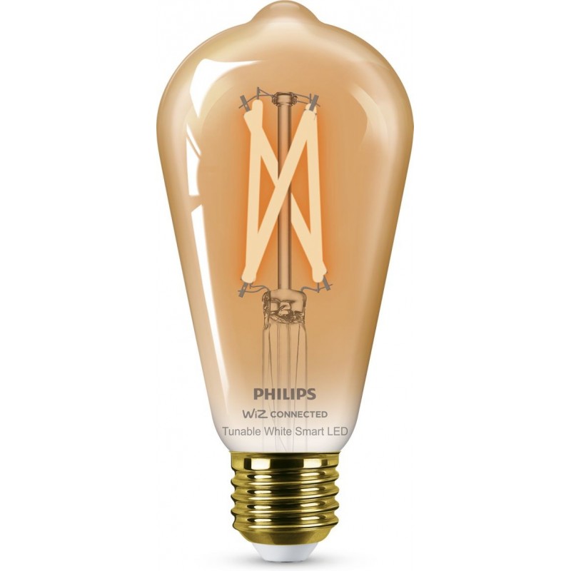 15,95 € Free Shipping | LED light bulb Philips Smart LED Wi-Fi 7W 14×9 cm. Amber filament. Wi-Fi + Bluetooth. Control with WiZ or Voice app Vintage Style. Crystal