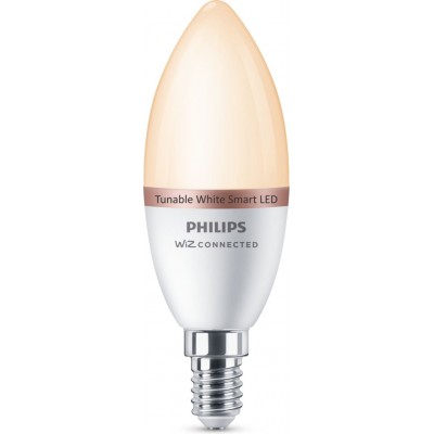 29,95 € Envío gratis | Bombilla LED Philips Smart LED Wi-Fi 4.8W 12×7 cm. Luminaria de Vela LED. Wi-Fi + Bluetooth. Control con aplicación WiZ o Voz PMMA y Policarbonato