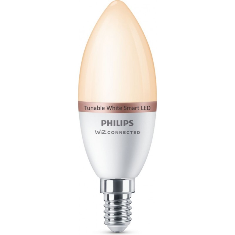 29,95 € Envio grátis | Lâmpada LED Philips Smart LED Wi-Fi 4.8W 12×7 cm. Candle Light LED. Wi-Fi + Bluetooth. Controle com WiZ ou aplicativo de voz PMMA e Policarbonato
