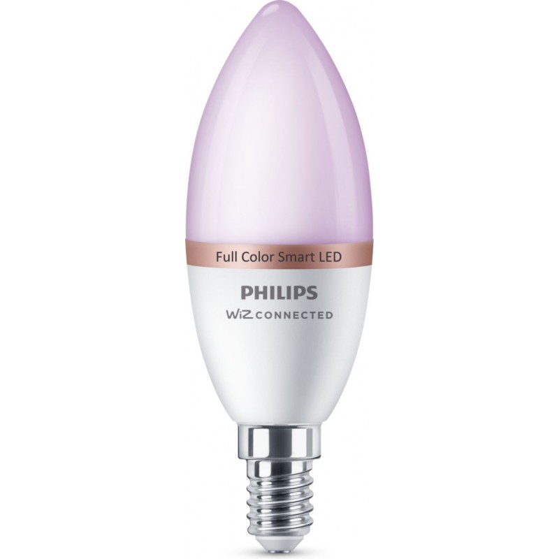 37,95 € Envío gratis | Bombilla LED Philips Smart LED Wi-Fi 4.8W 12×7 cm. Luminaria de Vela LED. Wi-Fi + Bluetooth. Control con aplicación WiZ o Voz PMMA y Policarbonato