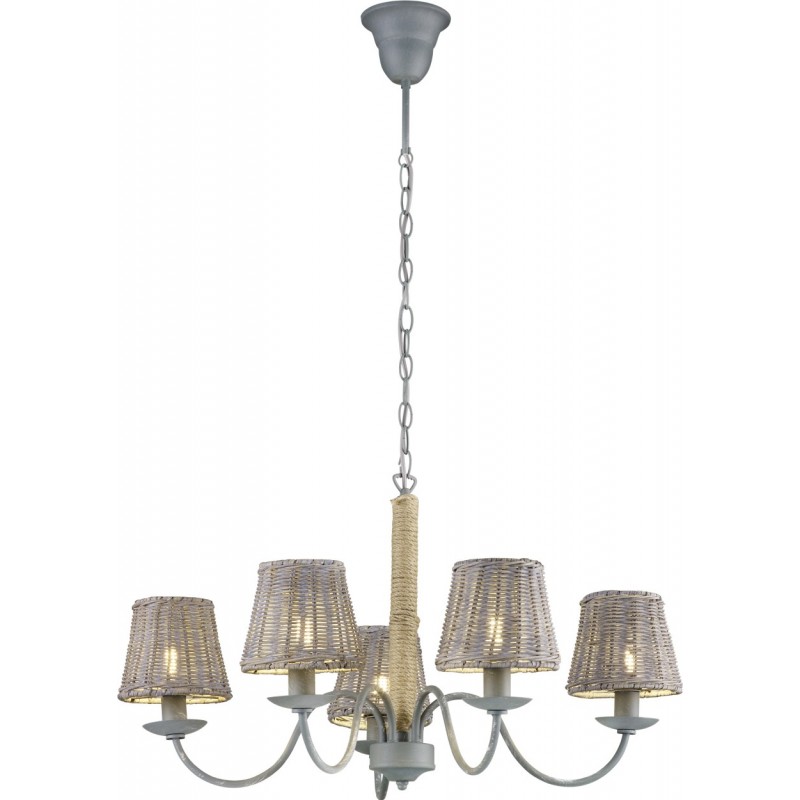 78,95 € Free Shipping | Chandelier Trio Rotin Ø 72 cm. Living room and bedroom. Rustic Style. Metal casting. Gray Color