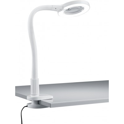 Lampe de bureau Trio Lupo 5W 3500K Lumière neutre. Ø 13 cm. Lampe à pince avec loupe. Lentille de grossissement 3x. LED intégrée. Souple Salle, chambre et bureau. Style moderne. Plastique et Polycarbonate. Couleur blanc