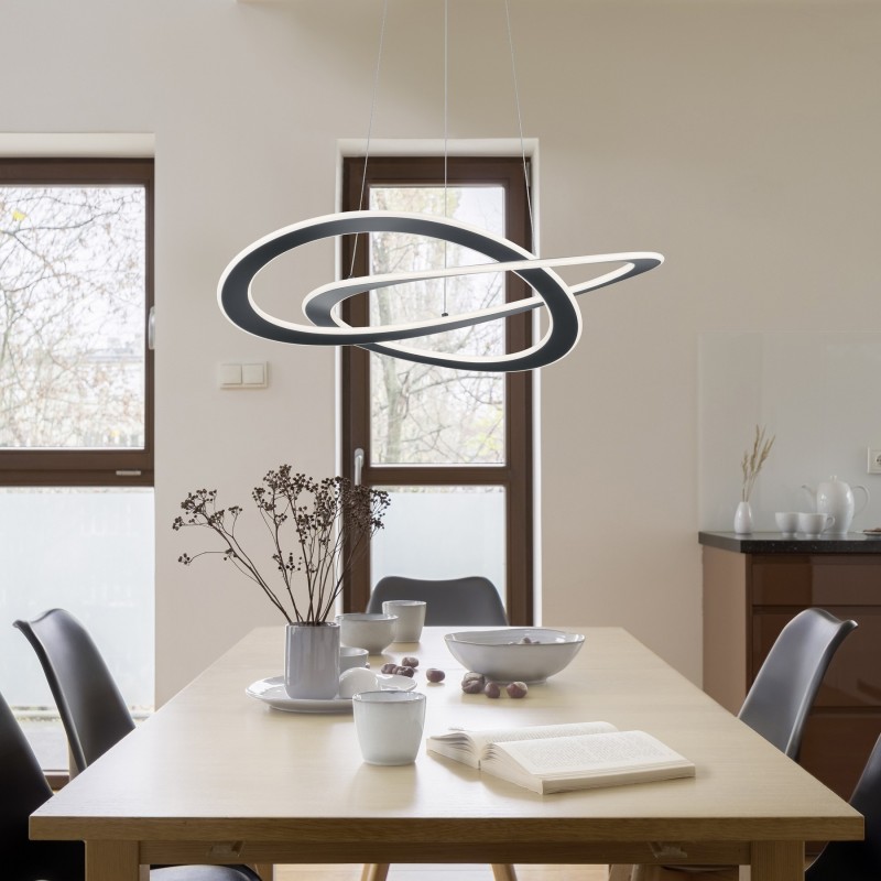309,95 € Free Shipping | Hanging lamp Trio Oakland 54W 3000K Warm light. Ø 71 cm. Adjustable height. integrated LED Living room, kitchen and bedroom. Modern Style. Metal casting. Anthracite Color