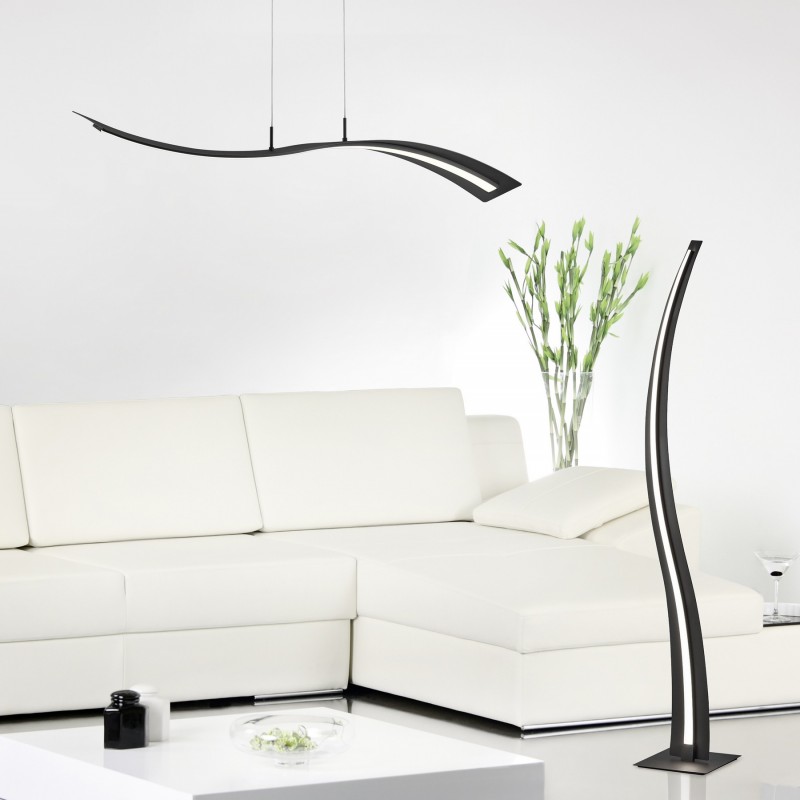 202,95 € Free Shipping | Floor lamp Trio Salerno 31W 3000K Warm light. 140×22 cm. Integrated LED Living room and bedroom. Modern Style. Metal casting. Black Color