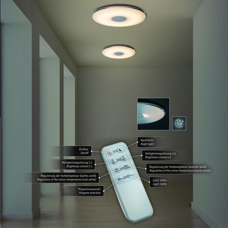 174,95 € Free Shipping | Hanging lamp Trio Tokyo 45W Ø 60 cm. Dimmable multicolor RGBW LED. Remote control Living room, kitchen and bedroom. Modern Style. Plastic and polycarbonate. White Color