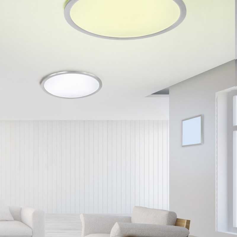 185,95 € Free Shipping | Indoor ceiling light Trio Griffin 20W 40×40 cm. Dimmable multicolor RGBW LED. Remote control. WiZ Compatible Living room and bedroom. Modern Style. Metal casting. Matt nickel Color
