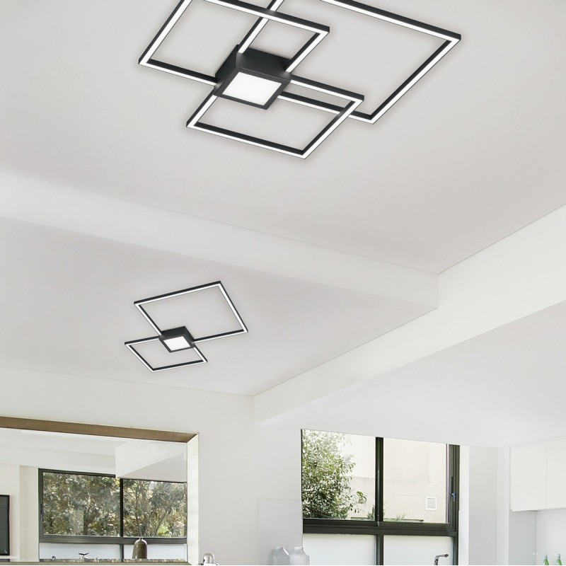 134,95 € Free Shipping | Indoor ceiling light Trio Hydra 28W 3000K Warm light. 65×65 cm. Integrated LED. Ceiling and wall mounting Living room and bedroom. Modern Style. Metal casting. Anthracite Color