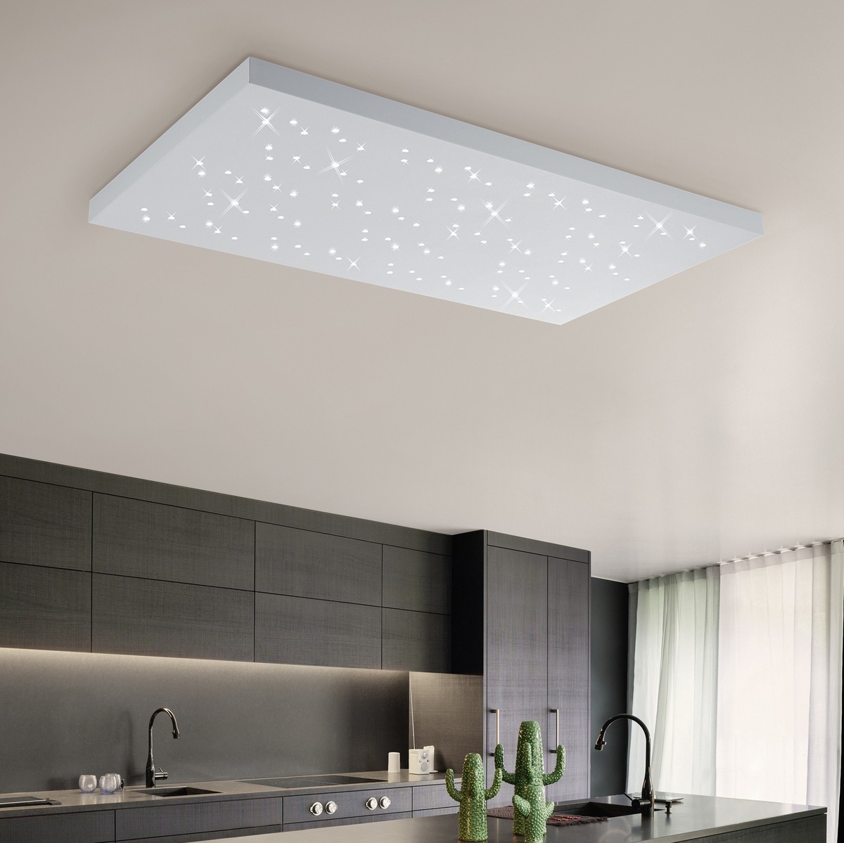 236,95 € Kostenloser Versand | LED-Panel Trio Titus 48W LED 110×60 cm. Dimmbare mehrfarbige RGBW-LED. Fernbedienung. Decken und Wandmontage Metall. Weiß Farbe