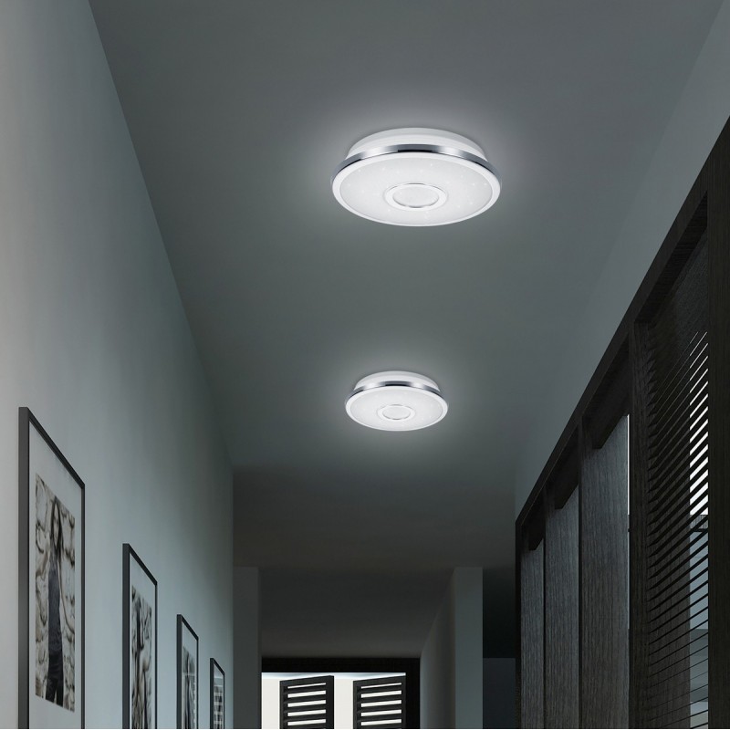 31,95 € Free Shipping | Indoor ceiling light Trio Osaka 12W 3000K Warm light. Ø 21 cm. Star effect. Integrated LED Living room and bedroom. Modern Style. Plastic and polycarbonate. Plated chrome Color
