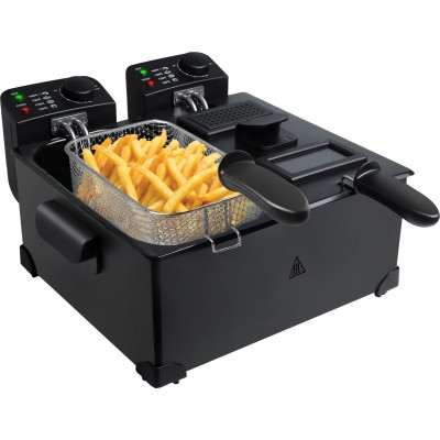 Kitchen appliance 3600W 41×40 cm. Professional double bowl fryer. 2 buckets of 3 liters and 2 baskets Black Color