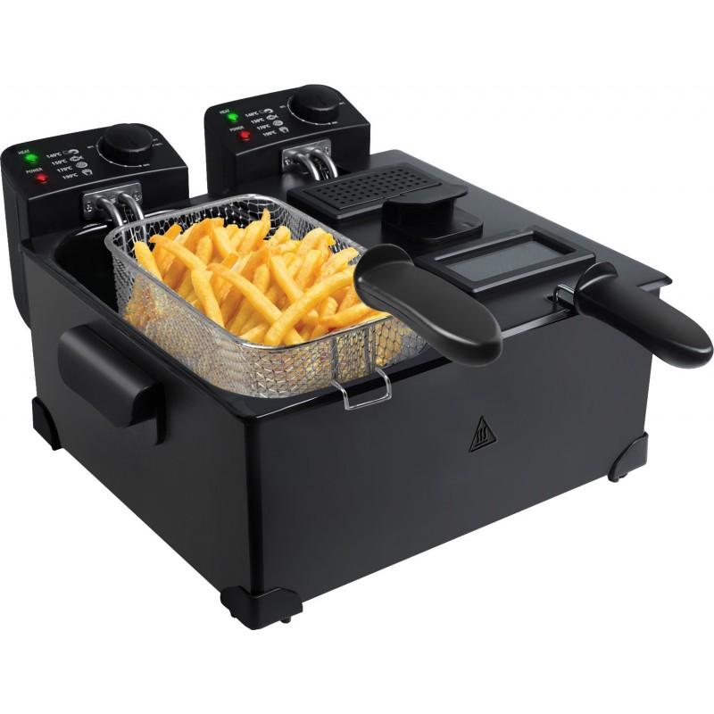 99,95 € Free Shipping | Kitchen appliance 3600W 41×40 cm. Professional double bowl fryer. 2 buckets of 3 liters and 2 baskets Black Color