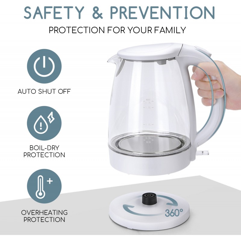 21,95 € Free Shipping | Kitchen appliance 2200W 24×22 cm. Electric water kettle. Borosilicate glass. LED lighting. Anti-lime filter. Security system. 1.7 liters PMMA and Glass. White Color