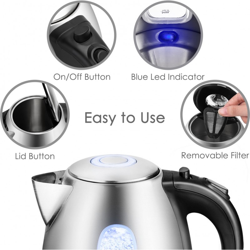 26,95 € Free Shipping | Kitchen appliance 2200W 23×22 cm. Electric kettle with LED lighting. Dry boil protection system. 1.7 liters Stainless steel. Silver Color