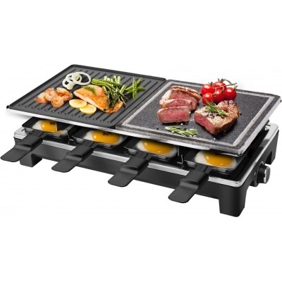 76,95 € Free Shipping | Kitchen appliance 1500W 48×23 cm. Natural stone raclette. Reversible grill grill. Includes 8 mini-pans. fully removable Aluminum. Black Color
