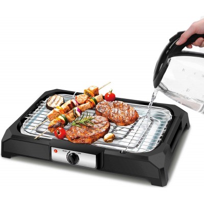 Küchengerät 2000W 50×35 cm. Barbecue Elektrogrill. System zur Verwendung mit Anti-Rauch-Wasser. Antihaft spülmaschinenfest Schwarz Farbe