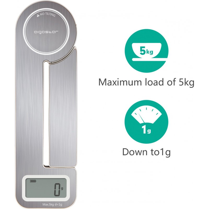 19,95 € Free Shipping | Kitchen appliance 22×7 cm. Multi-function digital folding kitchen scale. touch control LCD screen. tare function ABS and Stainless steel. Gray Color
