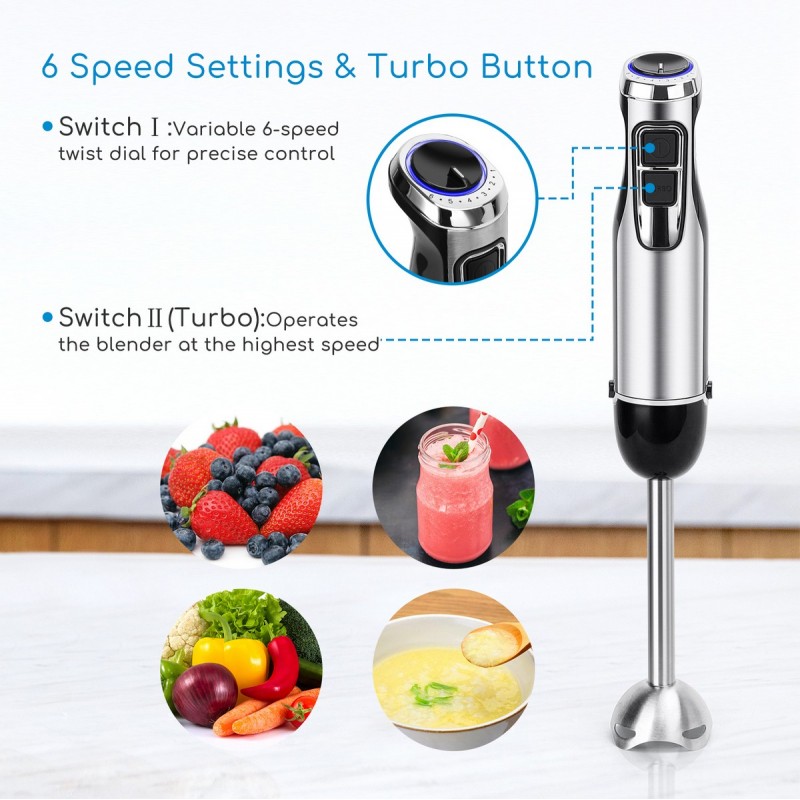 31,95 € Free Shipping | Kitchen appliance 1000W 38×6 cm. Hand blender. 6 speeds. Includes measuring cup ABS and PMMA. Stainless steel and black Color