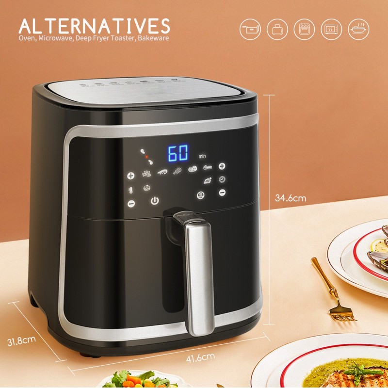 101,95 € Free Shipping | Kitchen appliance 1900W 42×35 cm. Oil free air fryer. Touch LED panel. 7 liters PMMA. Black Color