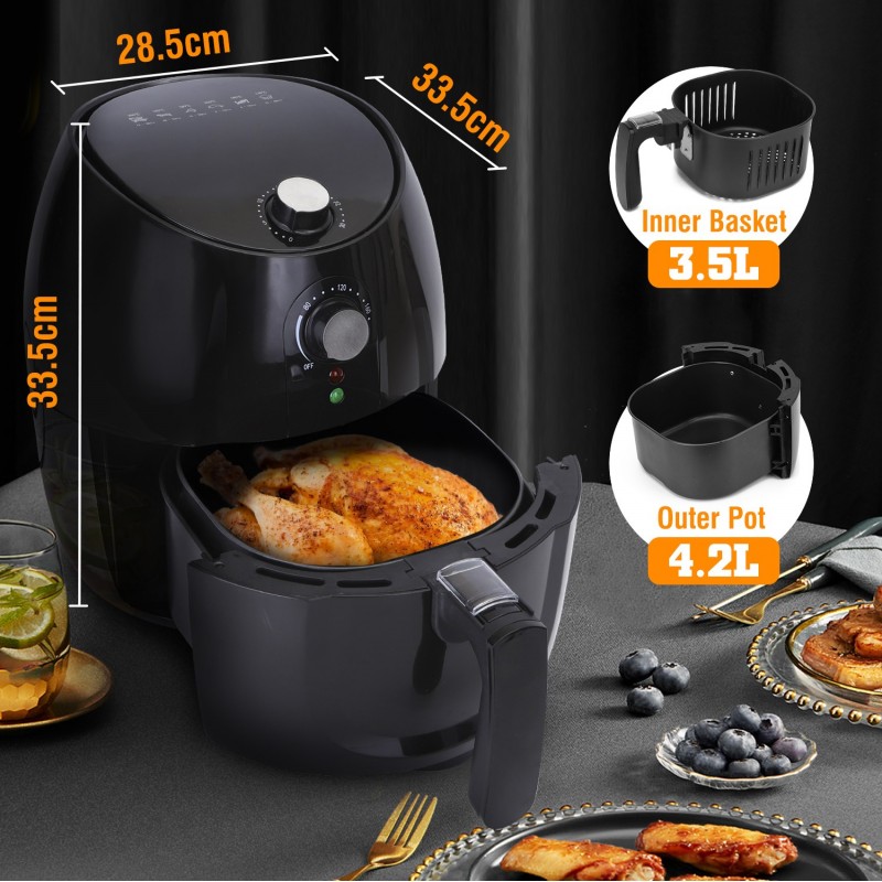 73,95 € Free Shipping | Kitchen appliance 1500W 35×34 cm. Oil free air fryer. Non-stick basket. 3.5 liters PMMA. Black Color
