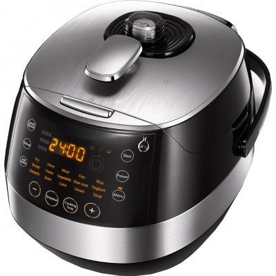 Kitchen appliance 900W 38×32 cm. Multifunction kitchen robot. pressure cooker 7 devices in 1. 15 functions. LED panel. Timer. 5 liters ABS, Aluminum and PMMA. Black Color