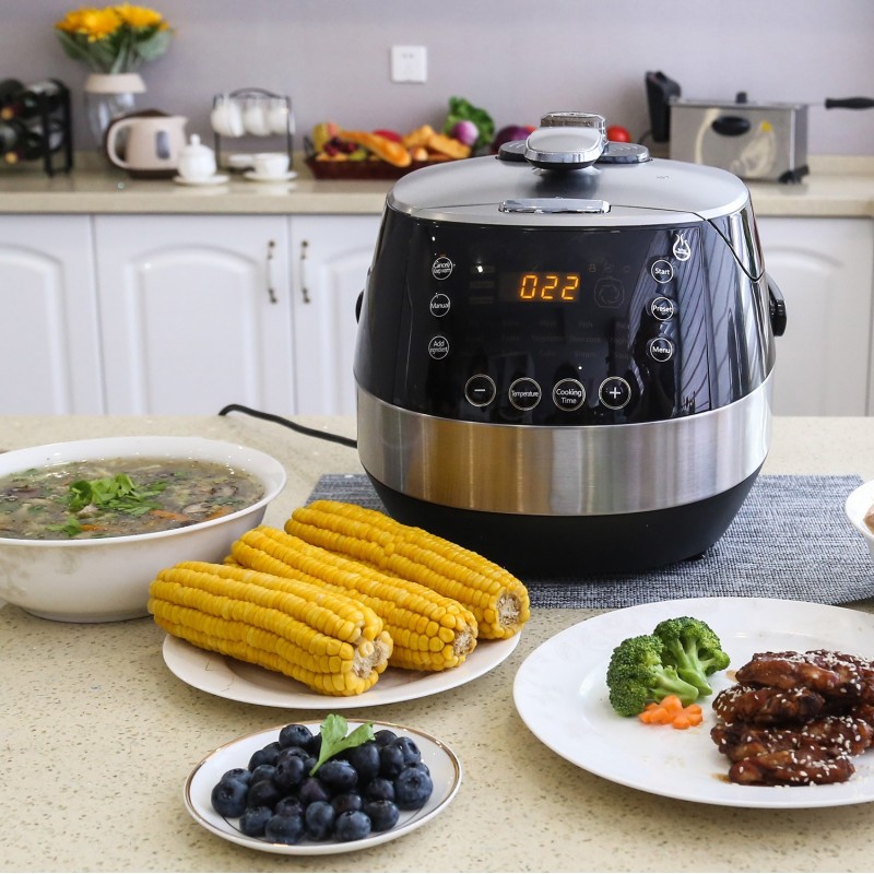 127,95 € Free Shipping | Kitchen appliance 900W 38×32 cm. Multifunction kitchen robot. pressure cooker 7 devices in 1. 15 functions. LED panel. Timer. 5 liters ABS, Aluminum and PMMA. Black Color