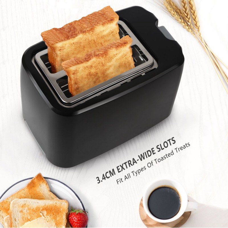 21,95 € Free Shipping | Kitchen appliance 750W 26×18 cm. 2 slice toaster. 7 toasting levels. Defrost and reheat function PMMA. Black Color