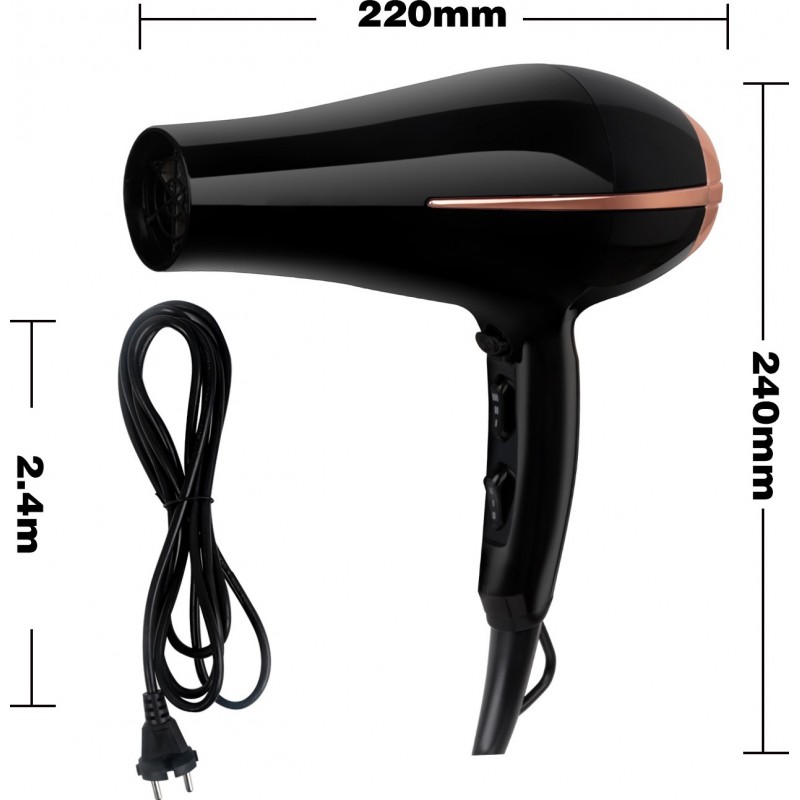 29,95 € Free Shipping | Personal care 2400W 28×26 cm. Professional ionic hair dryer. 2 speeds. 3 temperatures. Includes diffuser and heat concentrator nozzle Polycarbonate. Black Color