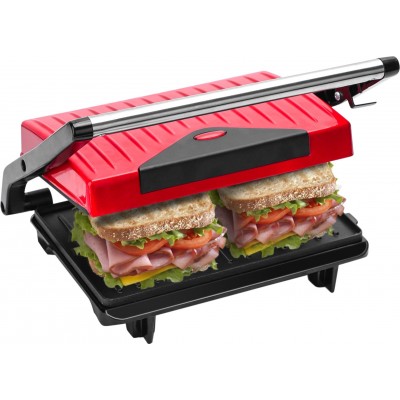 Appareil de cuisine 750W 28×22 cm. Gril gril. Machine à griller et à sandwich Aluminium. Couleur noir et rouge