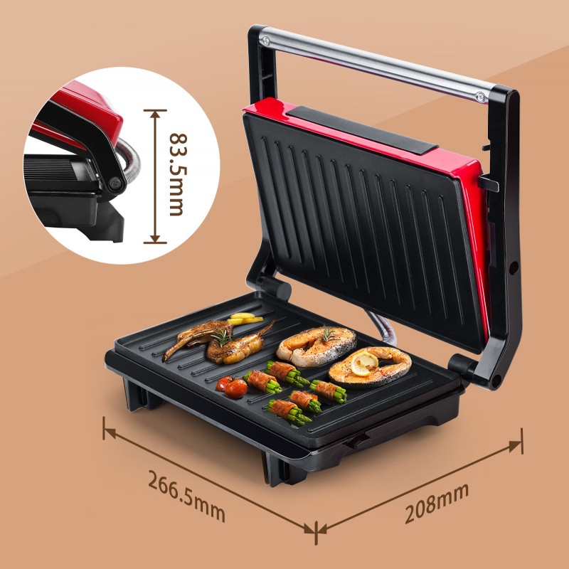 26,95 € Free Shipping | Kitchen appliance 750W 28×22 cm. Grill grill. Grill and sandwich maker Aluminum. Black and red Color